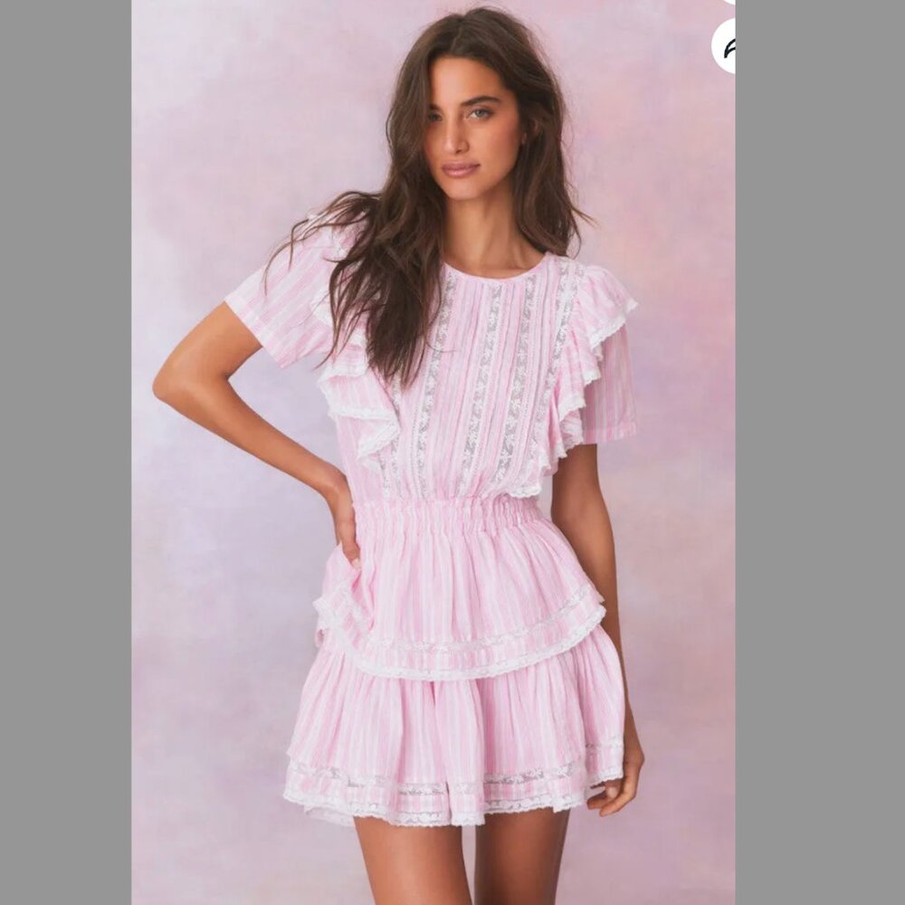 NWOT LoveShackFancy Natasha Stripe Cotton Mini Dress | Captiva Pink | Size XL